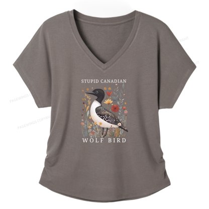 Pagewings Stupid Canadian Wolf Bird Women's Modal V-neck T-shirt  