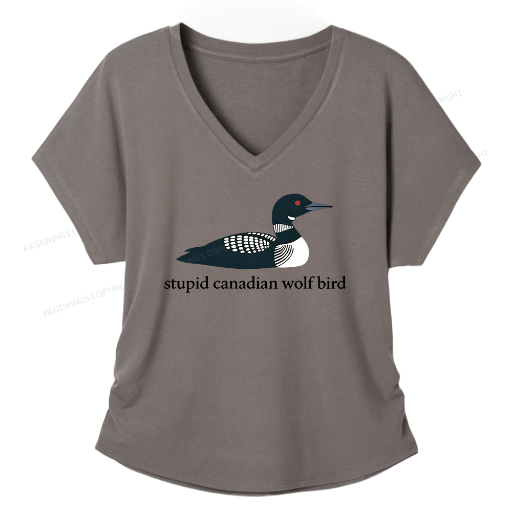 Pagewings Stupid Canadian Wolf Bird Women's Modal V-neck T-shirt  