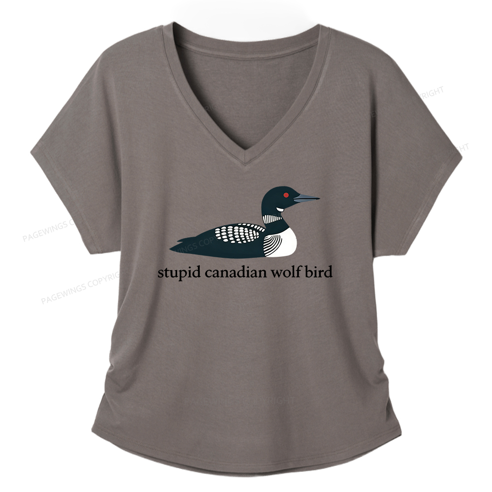 Pagewings Stupid Canadian Wolf Bird Soft Women's Modal V-neck T-shirt