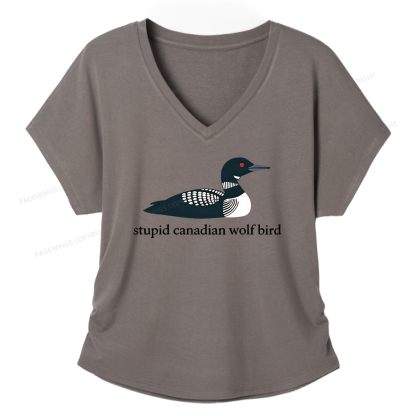 Pagewings Stupid Canadian Wolf Bird Women's Modal V-neck T-shirt  