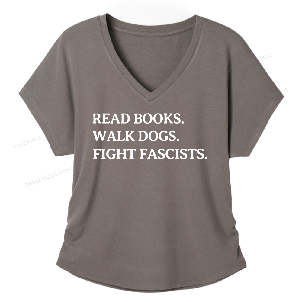 Pagewings Read Books Walk Dogs And Fight Soft Women's Modal V-neck T-shirt