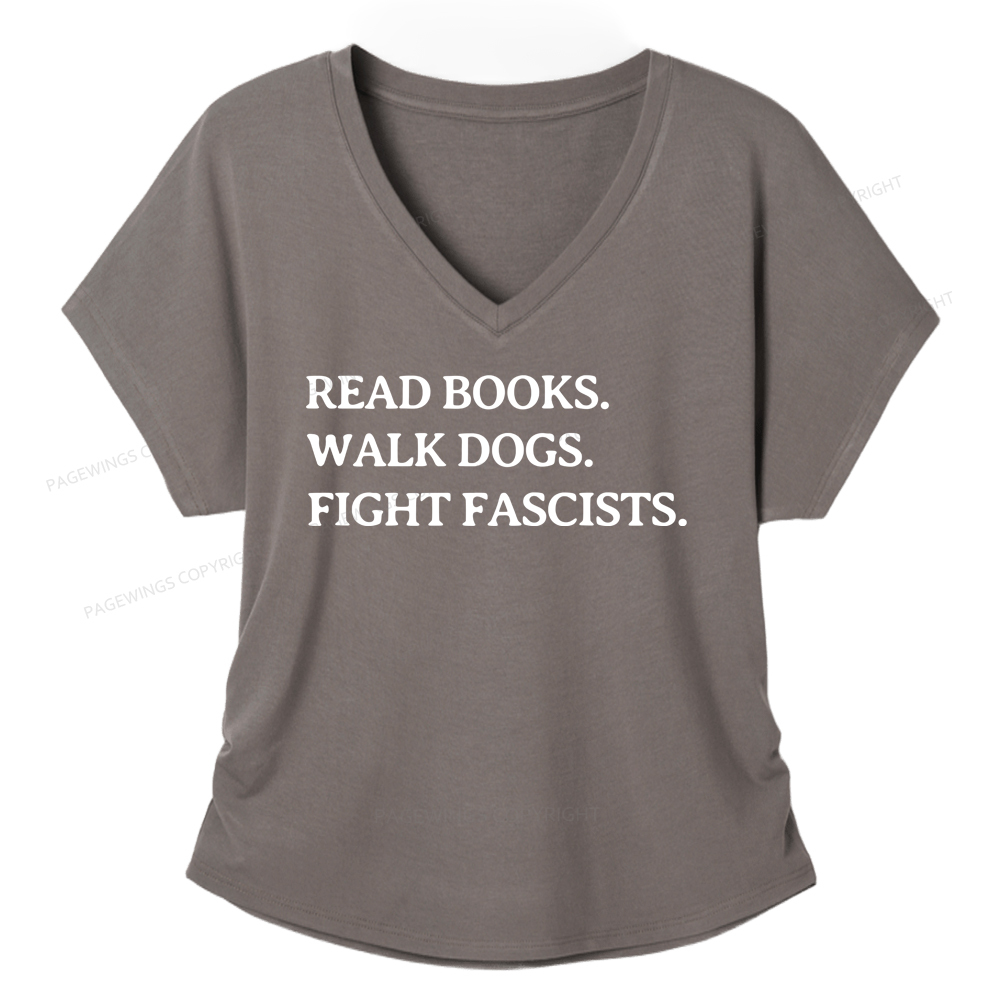 Pagewings Read Books Walk Dogs And Fight Soft Women's Modal V-neck T-shirt