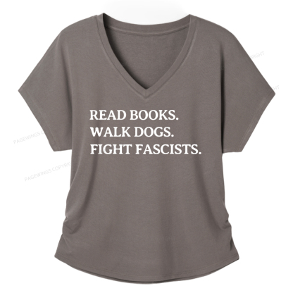 Pagewings Read Books Walk Dogs And Fight Soft Women's Modal V-neck T-shirt