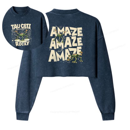 Pagewings Rocky Tau Ceti Home of Astrophage Washed Crop Sweatshirt