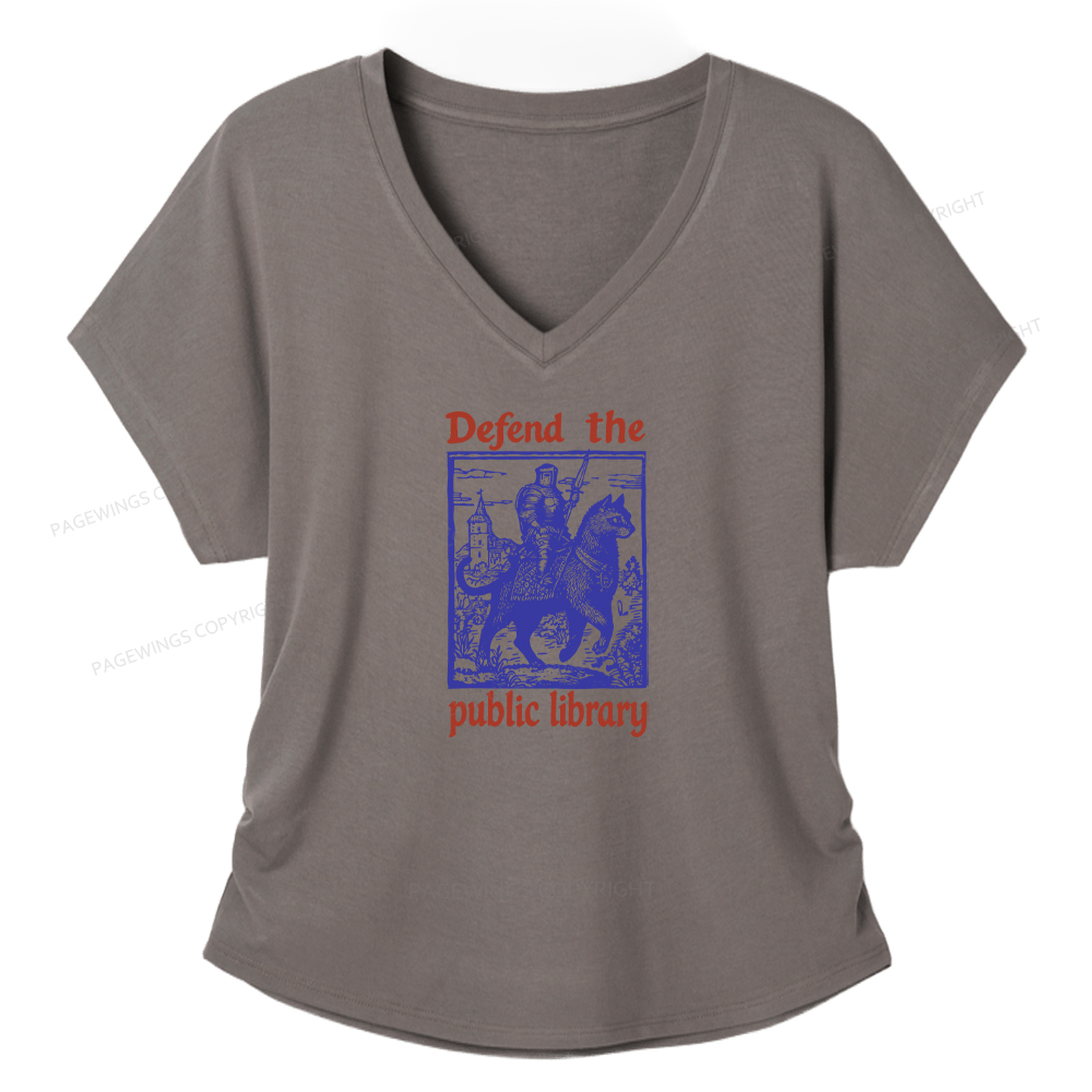 Pagewings Defend the Public Library Soft Women's Modal V-neck T-shirt  