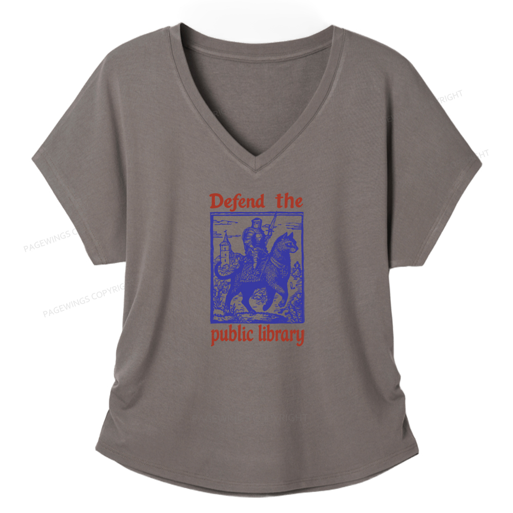 Pagewings Defend the Public Library Soft Women's Modal V-neck T-shirt  