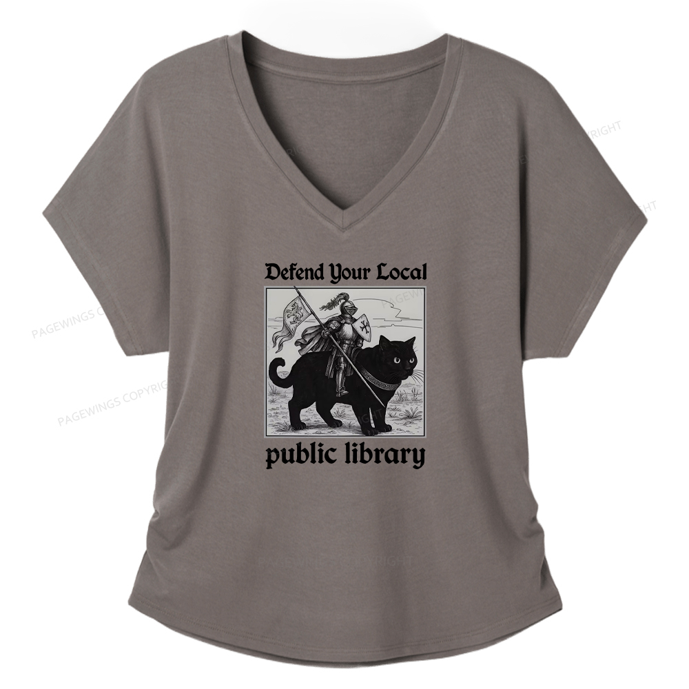 Pagewings Defend Your Local Public Library Women's Modal V-neck T-shirt  