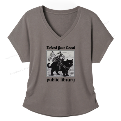 Pagewings Defend Your Local Public Library Women's Modal V-neck T-shirt  