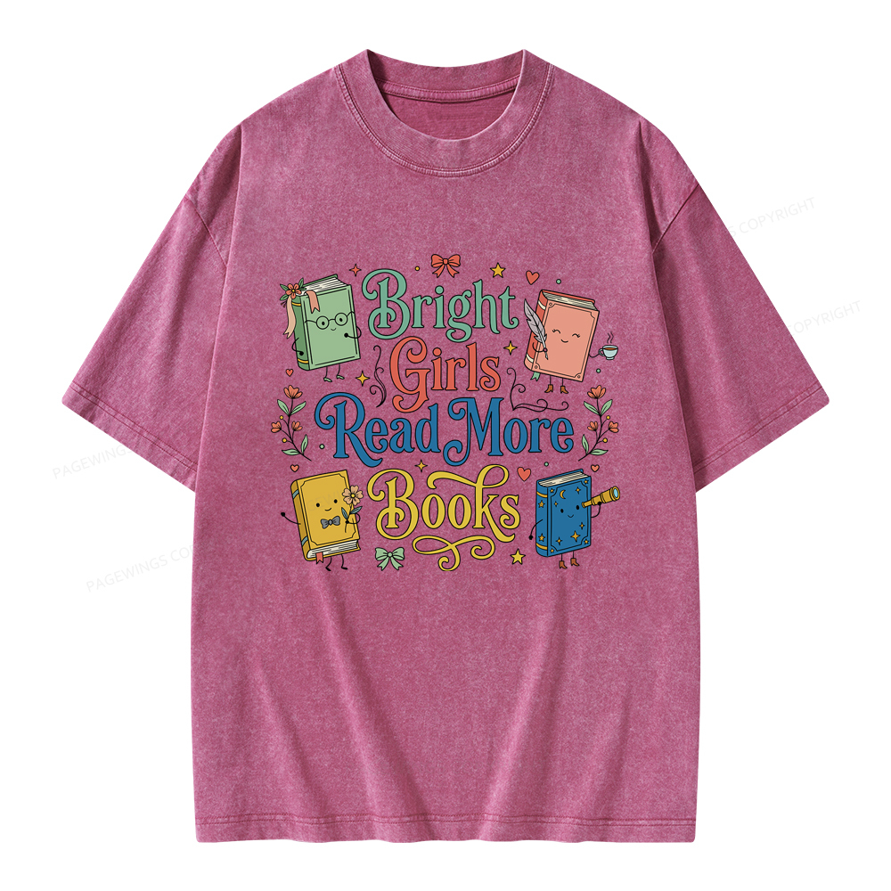 Pagewings Bright Girls Read More Books Unisex Washed T-shirt
