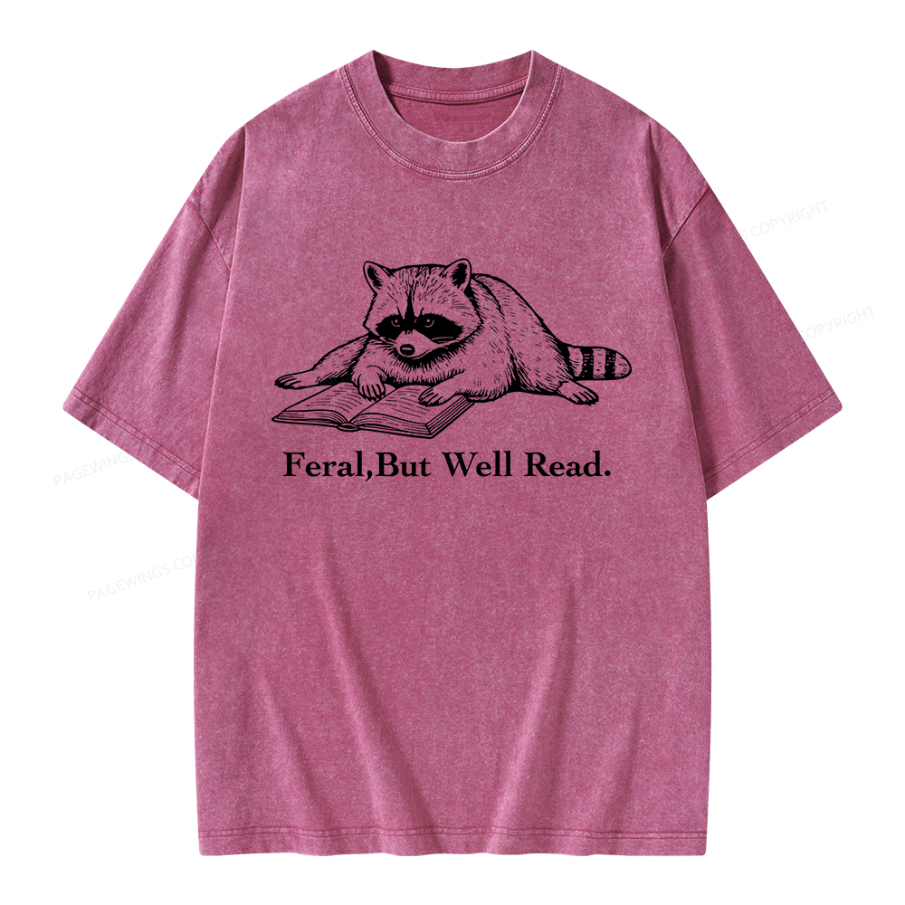 Pagewings Bookish Feral Raccoon Unisex Washed T-shirt