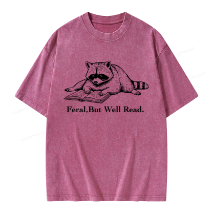 Pagewings Bookish Feral Raccoon Unisex Washed T-shirt