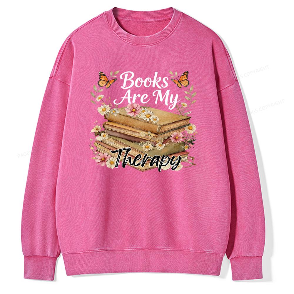 Pagewings Books Are My Therapy Unisex Washed Sweatshirt