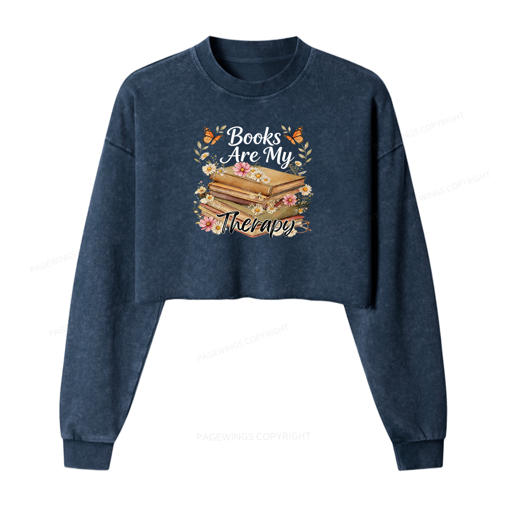 Pagewings Books Are My Therapy Washed Crop Sweatshirt