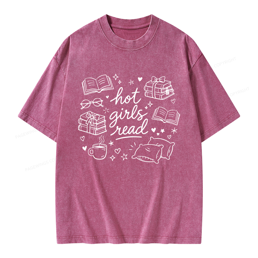 Pagewings Hot Girls Read Unisex Washed T-shirt