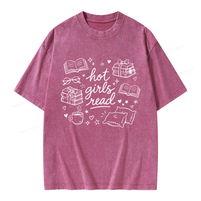 Pagewings Hot Girls Read Unisex Washed T-shirt