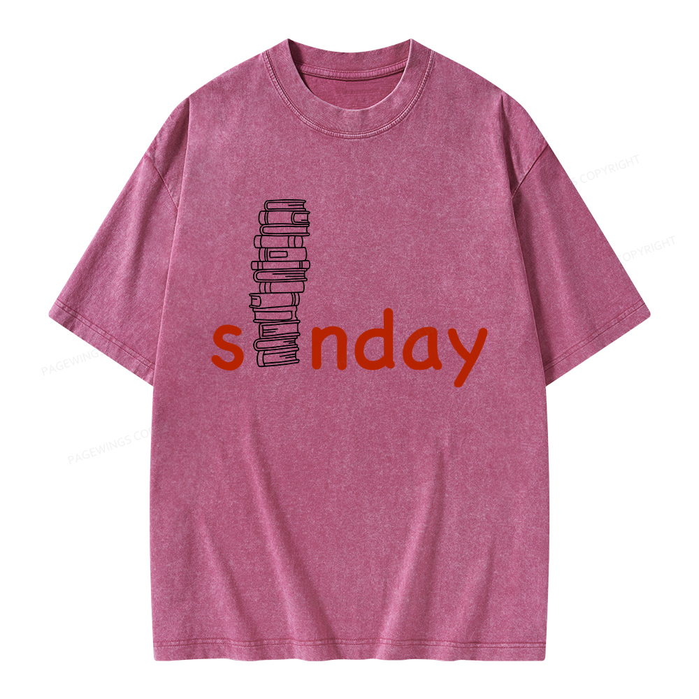 Pagewings Funny Sunday Reading Unisex Washed T-shirt