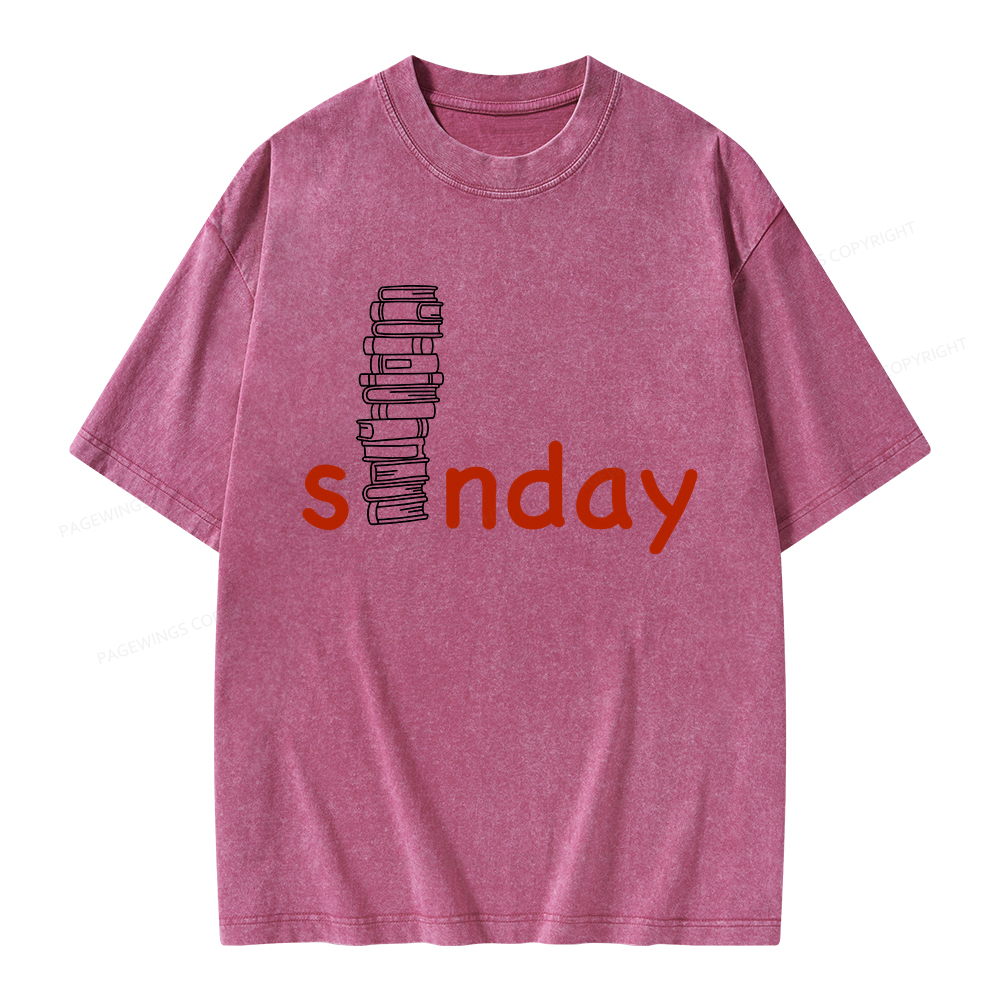 Pagewings Funny Sunday Reading Unisex Washed T-shirt