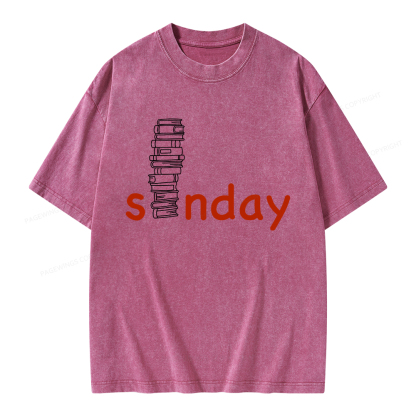 Pagewings Funny Sunday Reading Unisex Washed T-shirt