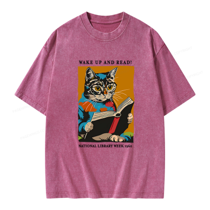 Pagewings Cat Reading Poster Unisex Washed T-shirt