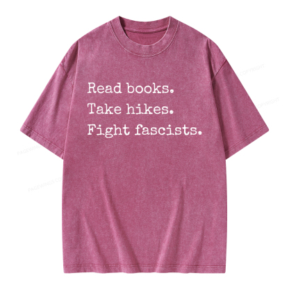Pagewings Read Books Take Hikes Fight Fascists Unisex Washed T-shirt