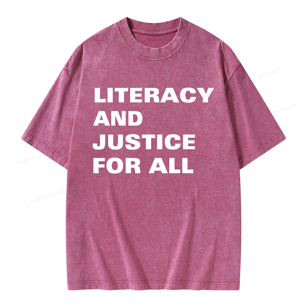 Pagewings Literacy And Justice For All Unisex Washed T-shirt