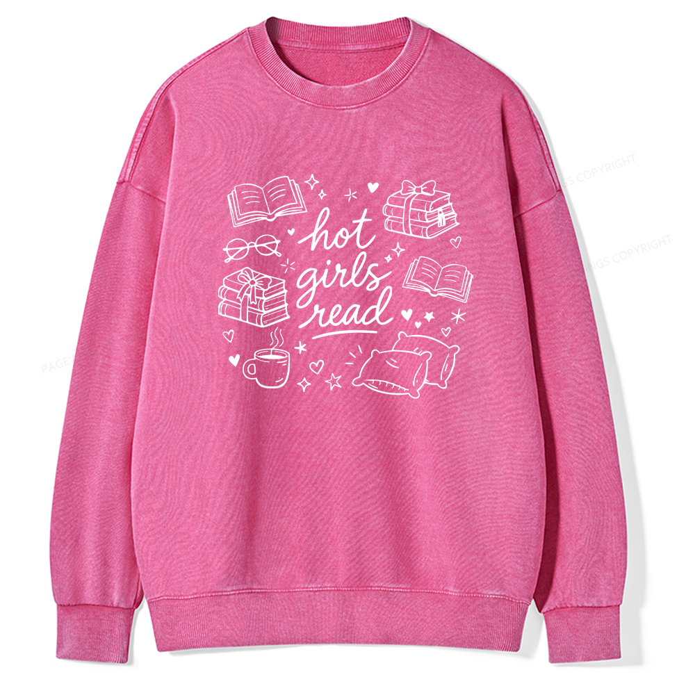 Pagewings Hot Girls Read Unisex Washed Sweatshirt