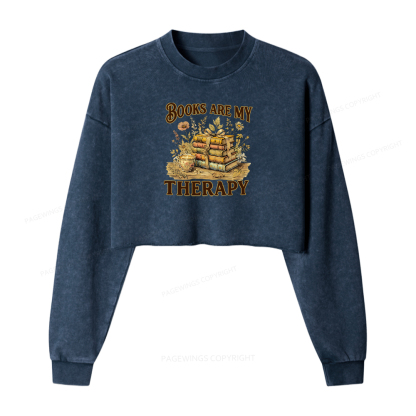 Pagewings Books Are My Therapy Washed Crop Sweatshirt