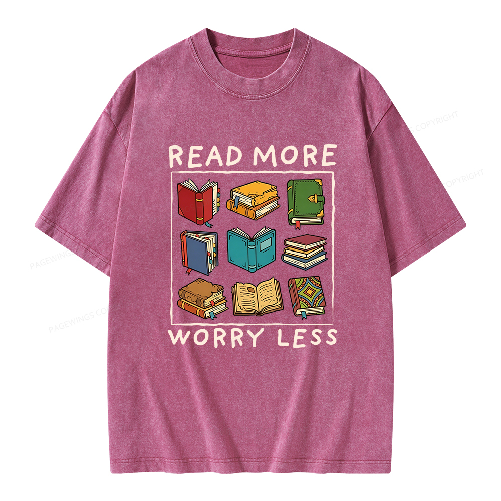 Pagewings Read More Worry Less Unisex Washed T-shirt