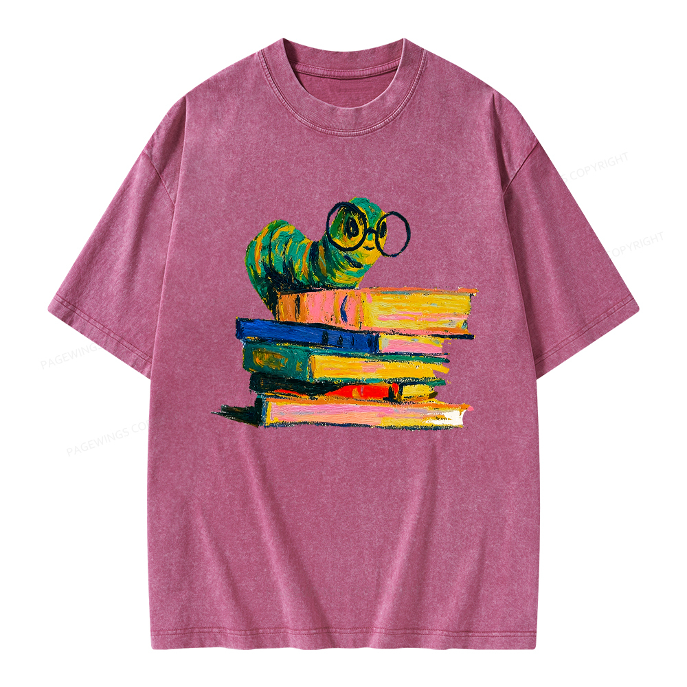 Pagewings Cute Bookworm Unisex Washed T-shirt