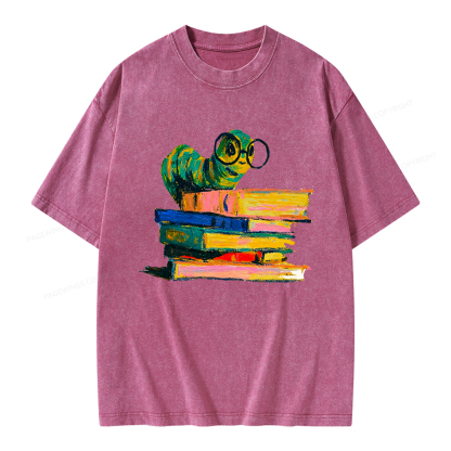 Pagewings Cute Bookworm Unisex Washed T-shirt