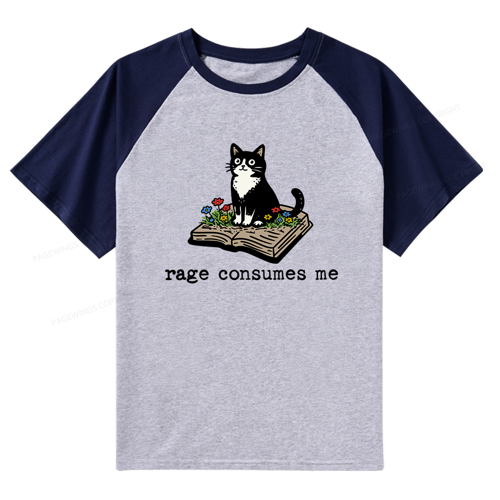 Pagewings Rage Consumes Me Raglan T-shirt