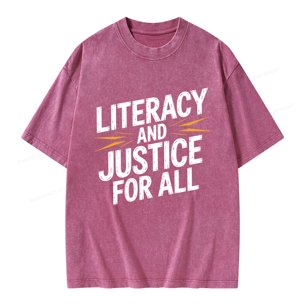 Pagewings Literacy And Justice For All Unisex Washed T-shirt