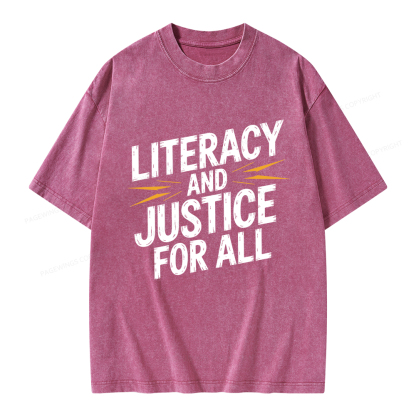 Pagewings Literacy And Justice For All Unisex Washed T-shirt