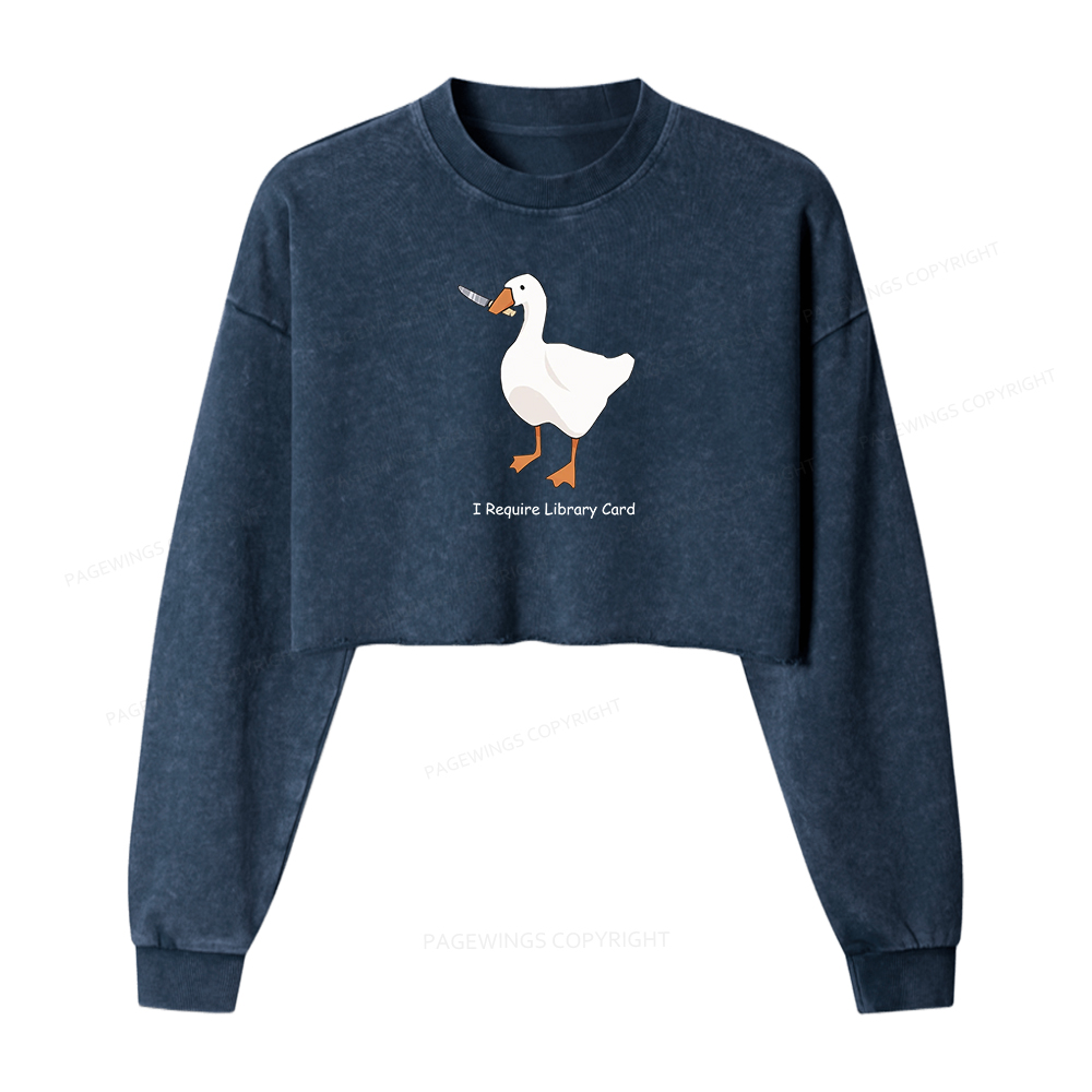 Pagewings I Require Library Card Washed Crop Sweatshirt
