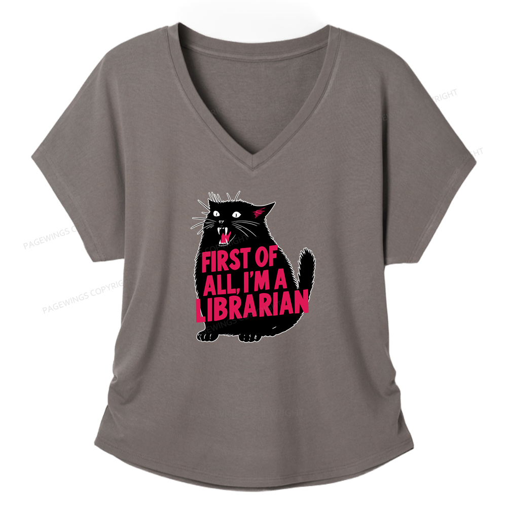 Pagewings First of All I'm a Librarian Soft Women's Modal V-neck T-shirt  