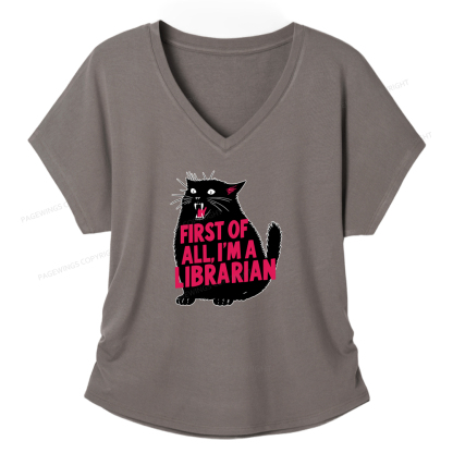 Pagewings First of All I'm a Librarian Soft Women's Modal V-neck T-shirt  
