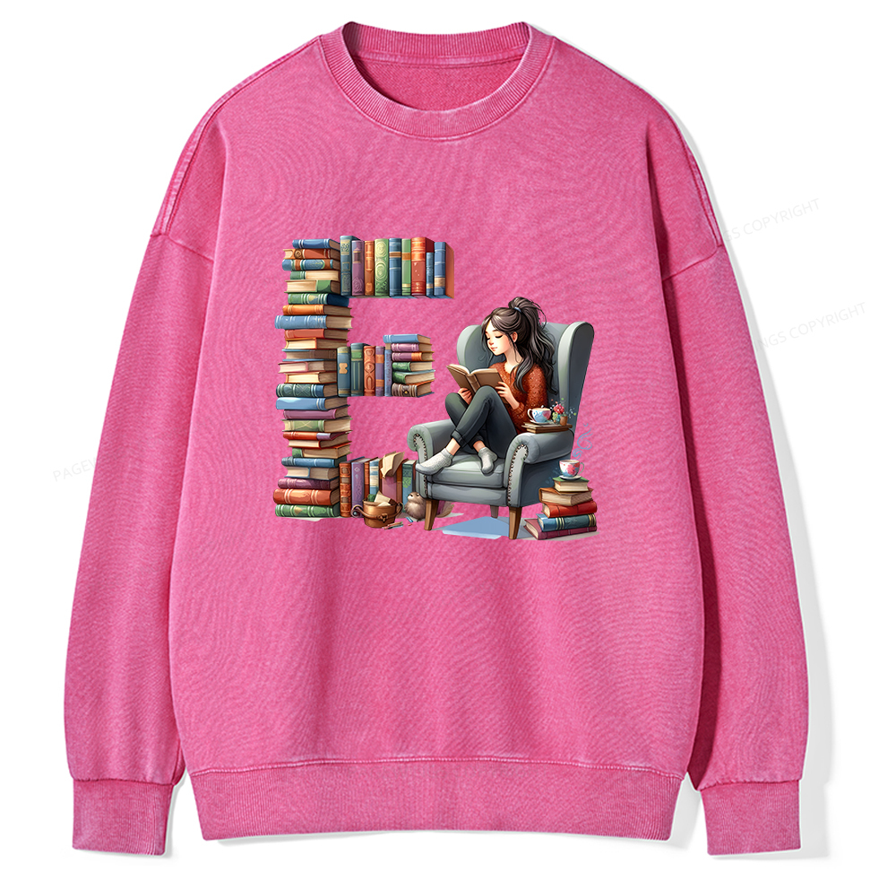 Pagewings Books You Want To Read Form An "E" Unisex Washed Sweatshirt