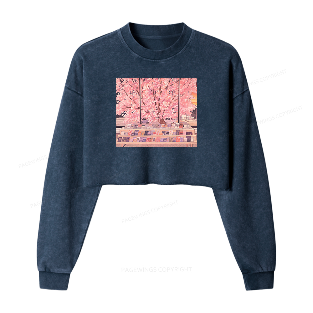 Pagewings Cozy Reading Washed Crop Sweatshirt