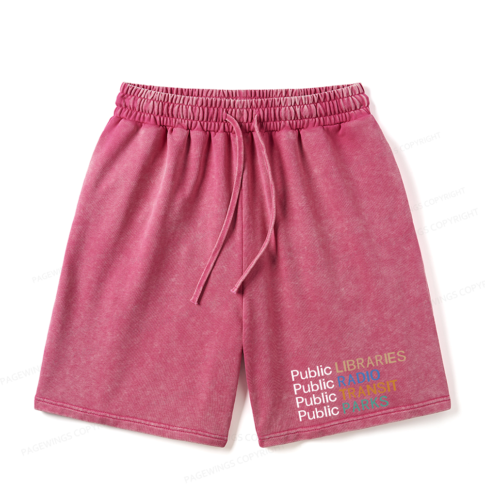 Pagewings Public Libraries Radio Transit Parks Unisex Washed Shorts