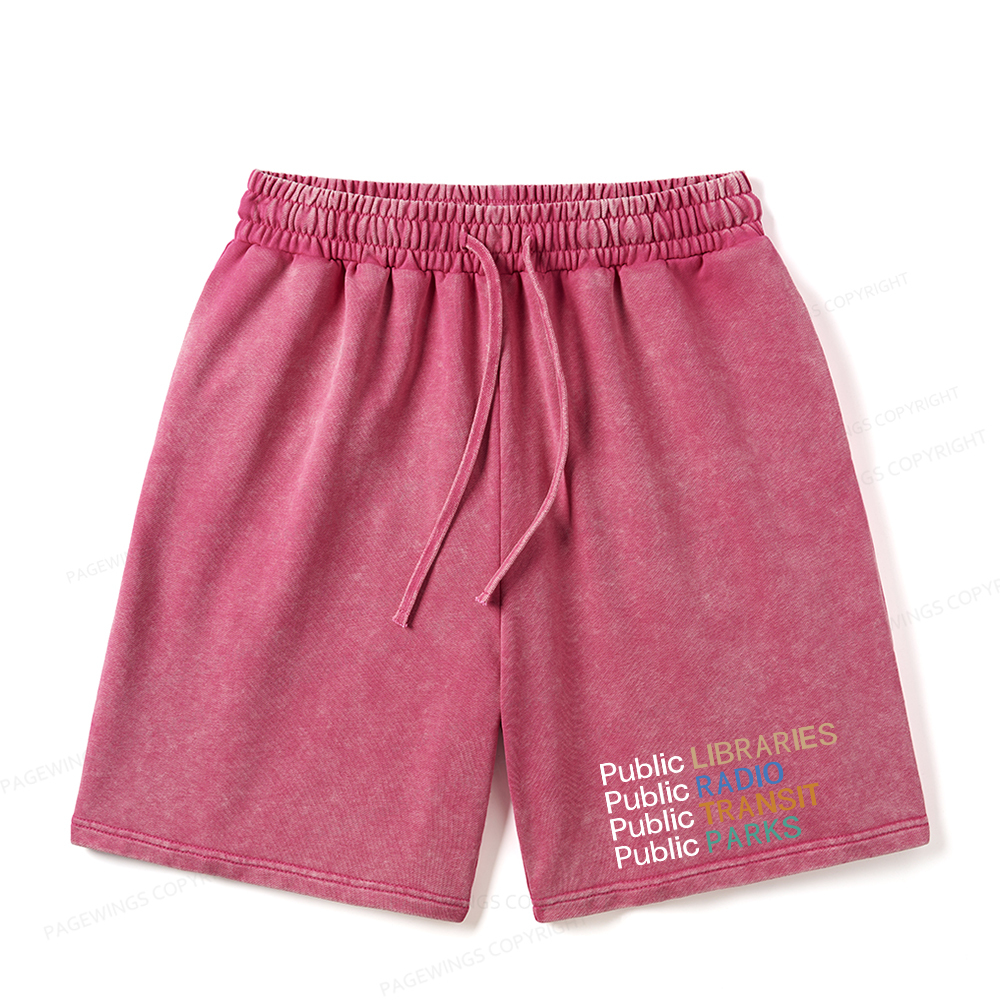 Pagewings Public Libraries Radio Transit Parks Unisex Washed Shorts