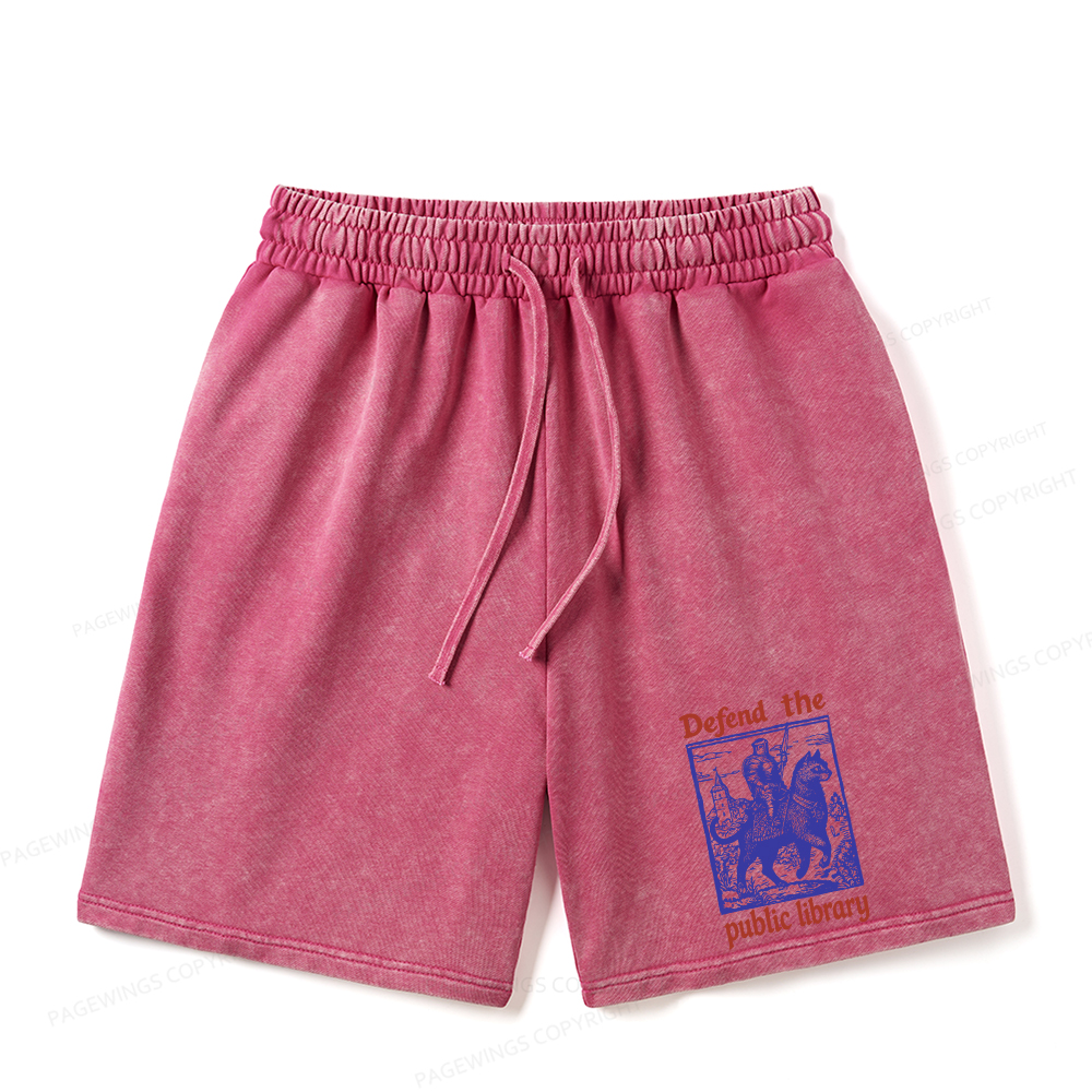 Pagewings Defend the Public Library Unisex Washed Shorts