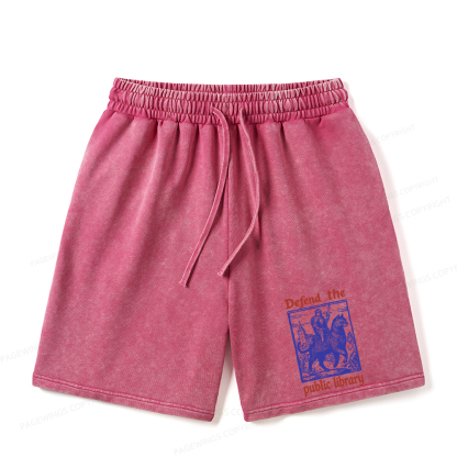 Pagewings Defend the Public Library Unisex Washed Shorts
