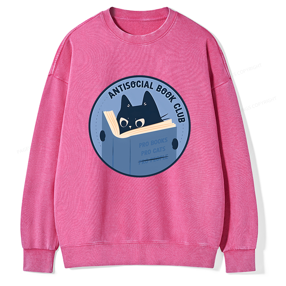 Pagewings Anitisocial Book Club Unisex Washed Sweatshirt