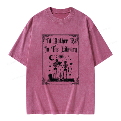 Pagewings I d Rather Be In The Library Unisex Washed T-shirt