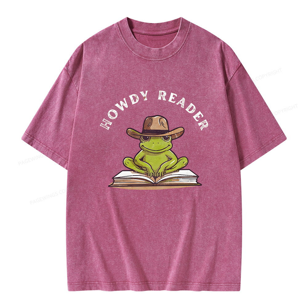 Pagewings Howdy Reader Frog Unisex Washed T-shirt