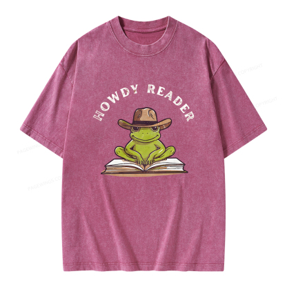 Pagewings Howdy Reader Frog Unisex Washed T-shirt
