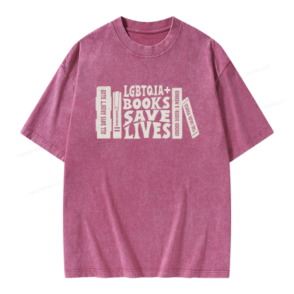 Pagewings LGBTQIA Books Save Lives Unisex Washed T-shirt
