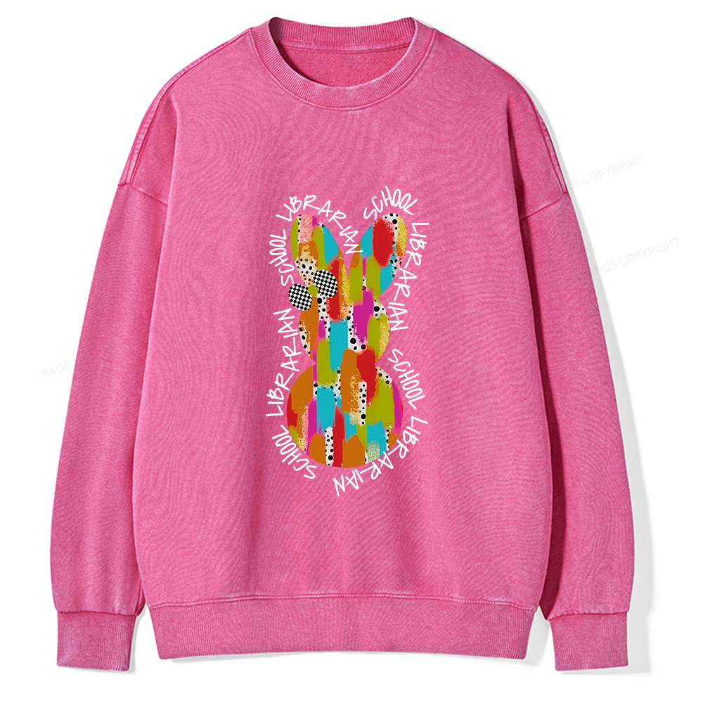 Pagewings Easter Bunny School Librarian Unisex Washed Sweatshirt