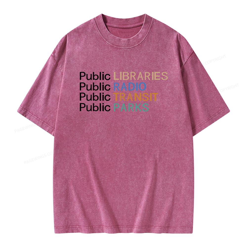 Pagewings Public Libraries Radio Transit Parks Unisex Washed T-shirt