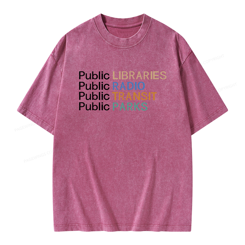 Pagewings Public Libraries Radio Transit Parks Unisex Washed T-shirt